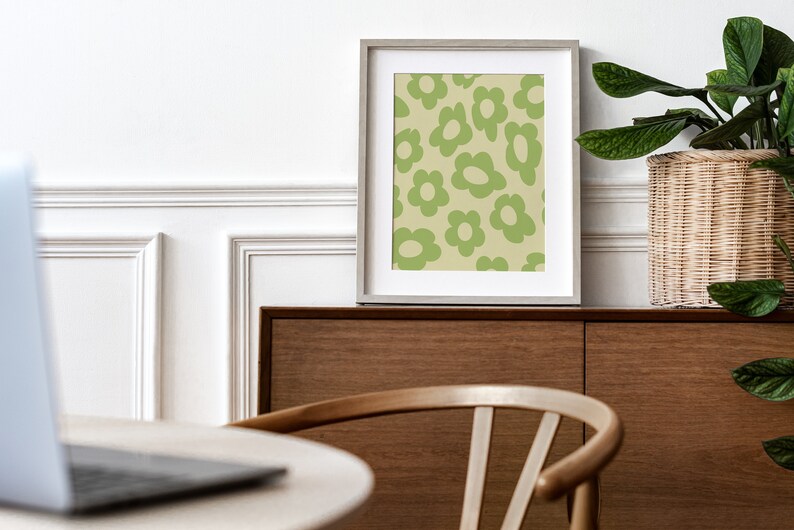 Warped Wavy Flower Decorative Digital Art Print Green and Yellow Printable Wall Art Trendy image 3