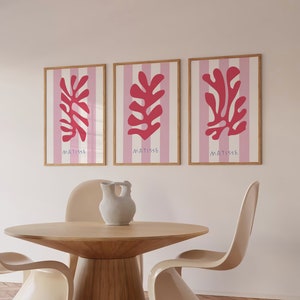 Lot de 3 Matisse Striped Pink Red White Wall Art Print *MATISSE EXHIBIT SERIES* 3 Abstract Digital Download Prints (Mult Sizes)