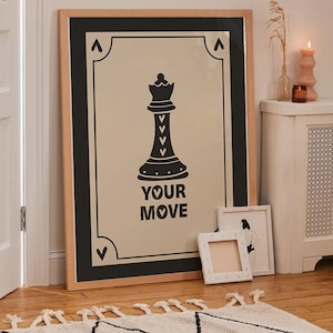 Retro esthetisch schaak speelkaart digitale kunst print wit en geel * UW MOVE * leuke flirterige trendy afdrukbare kunst aan de muur