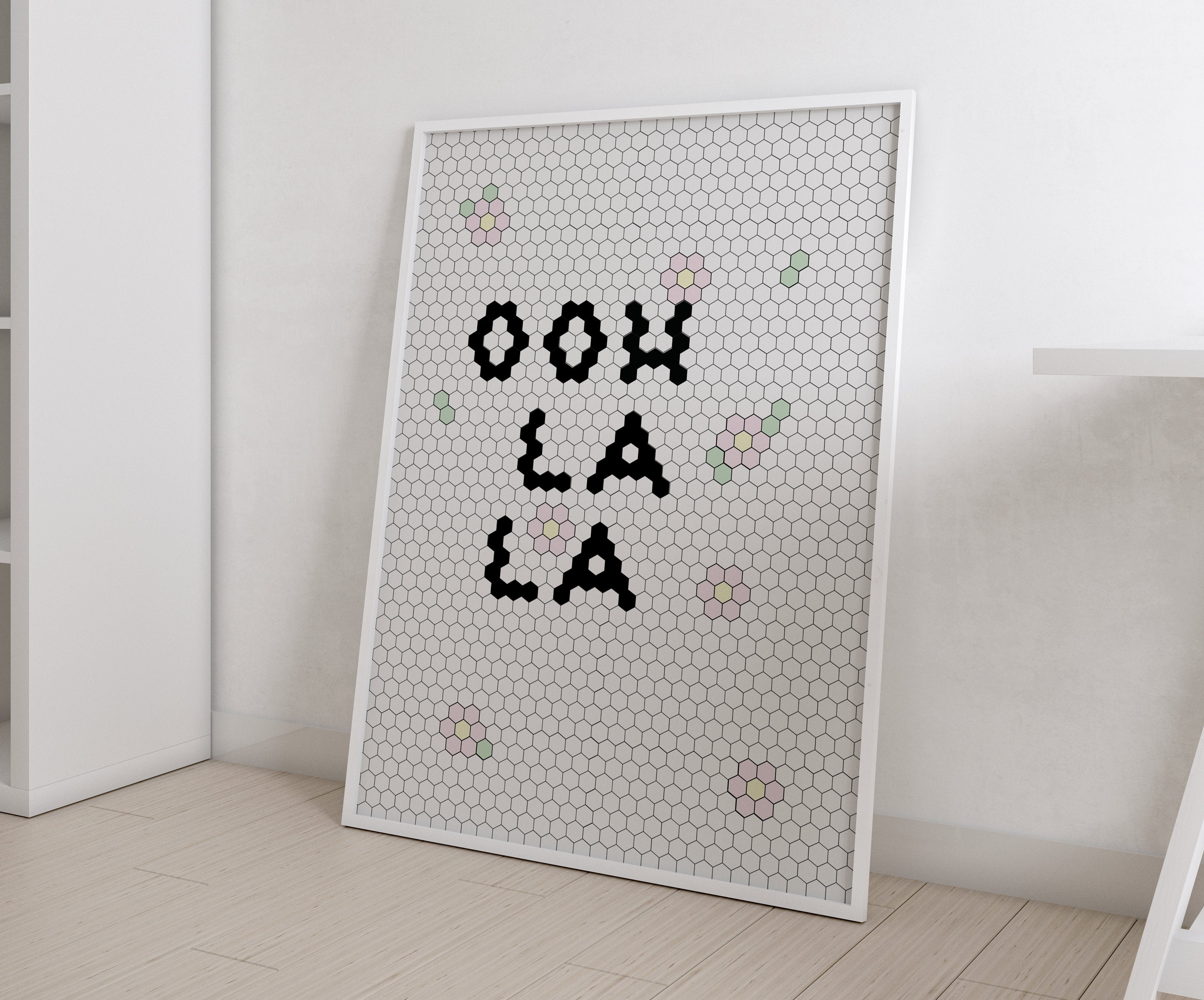 Oh La La Hexagon Tile Wall Art Print With Pink Yellow Flowers FANCY TILE  SERIES, Pastel Poster mult Sizes Avail No White Border - Etsy