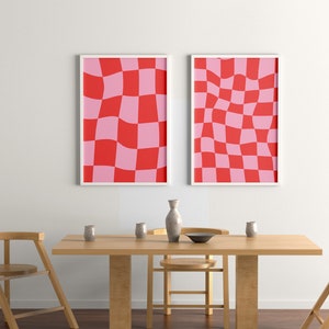 Funky (large and Medium Size Square Posters) Checkered Wavy