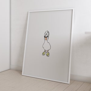 Duck in Smiley Face Slippers and Shower *it girl* Poster for Bathroom *SHOWER HEAD* Cute Trendy Wall Art (Multiple Sizes Available)