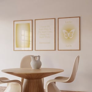 Set of 3 | Pastel Yellow Digital Posters | Anxiety Reminder | Let Go Let In | Trendy *AFFIRMATIONS* Cute Printable Art | Sunshine Bedroom