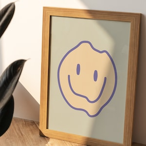Melting Smiley Face Funky Trendy Digital Art Print Purple and Yellow Printable Wall Art &quot;Have a Nice Day Collection&quot;
