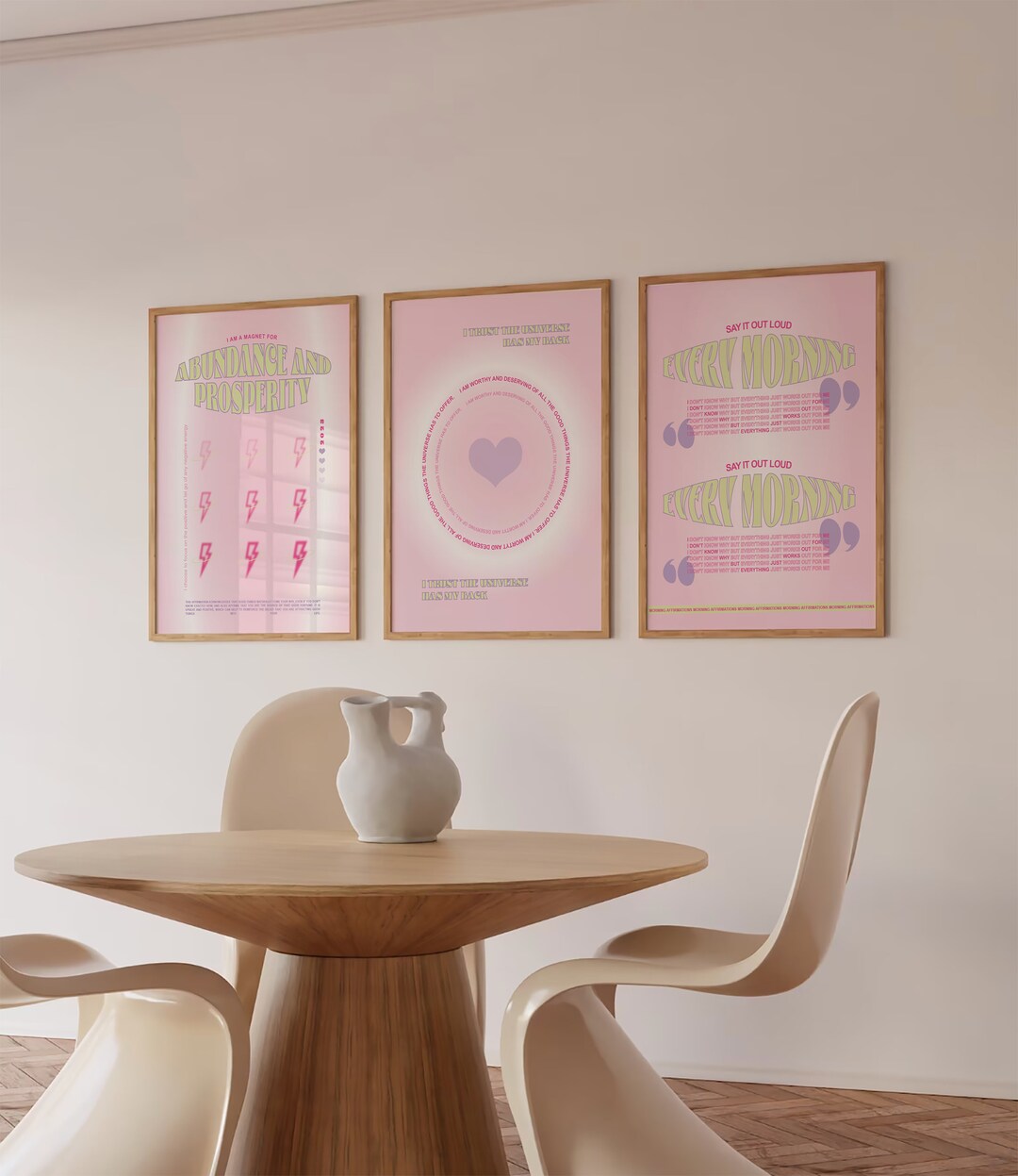 Set of 3 Affirmation Pink Poster Set - Wall Art Print *GOOD VIBES ...