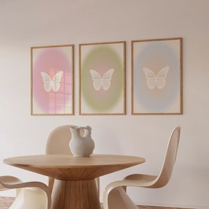 Set of 3 Pastel Butterfly Pinks Blues Greens Yellows Gradient Poster Set - Wall Art Print *ANGEL NUMBER SERIES* Digital Download
