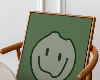 Melting Smiley Face Funky Trendy Digital Art Print Green on Green Printable Wall Art &#39;Have a Nice Day Collection&quot;