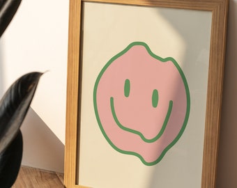 Melting Smiley Face Funky Trendy Digital Art Print Pink and Green Printable Wall Art &quot;Have a Nice Day Collection&quot;