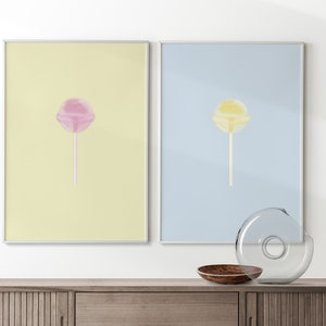 Set of 2 Cute Eclectic Original LolliPop Digital Art Print Strawberry and Lemon Flavor (Printable Wall Art Trendy)