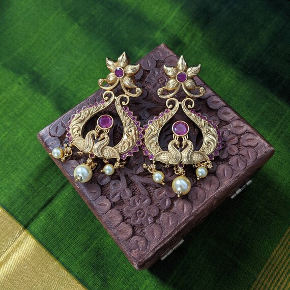 Dual Dancing Peacock Antique Gold Plated Earrings Gifts for Her