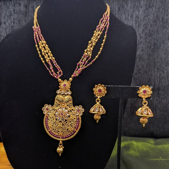 Classic High Gold Plated Polki Long Rani Haar Necklace Earrings Set Bridal Bollywood Wedding Indian Pakistani Necklace Earrings Set Etsy Canada