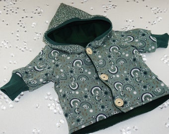 Babyjacke mit Kapuze / Babyjacke für den Frühling / Größe 62 / Babyjacke aus Sweat / Übergangsjacke für Babys / grüne Babyjacke