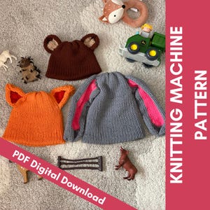 Knitting Machine Pattern, Animal Beanie (Digital Download) kids pattern