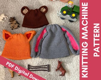 Strickmaschinen-Muster, Tiermütze (Digitaler Download) Kindermuster