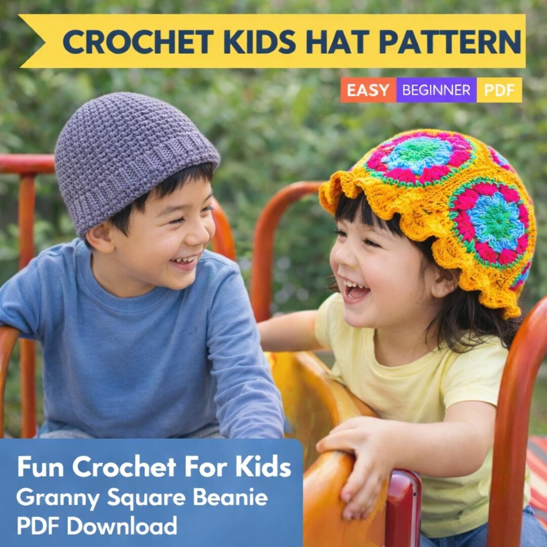 Crochet Kids Hat Pattern Granny Square Beanie Easy Crochet Hat PDF - Etsy