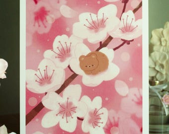 Cherry Blossom Bear Print 7.5 x 10 inches