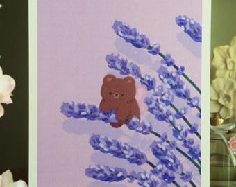 Lavender Bear Art Print 7.5 x 10 inches