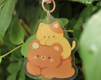 Cat and Bear pals acrylic keychain charm