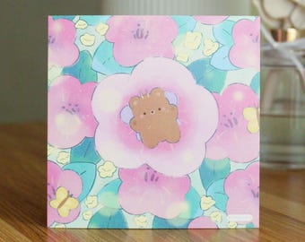 Pink Flower Bear Fairy Art Print