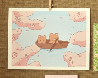 Bear Friends on a Boat Print 7.5 x 10 inches