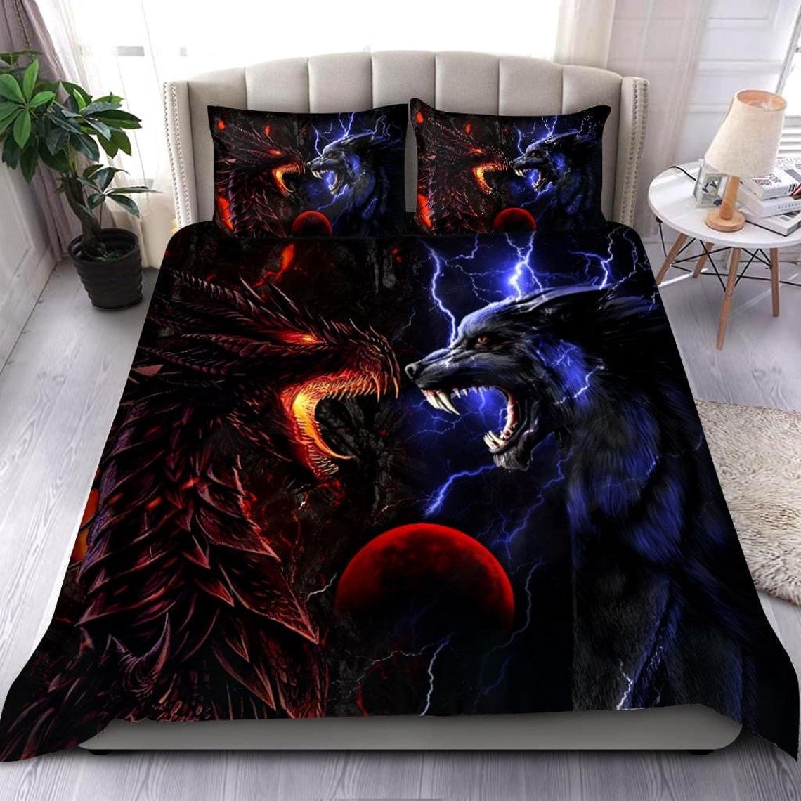 Dragon And Wolf 3D Bedding Set Duvet Cover Set Quilt Set Etsy