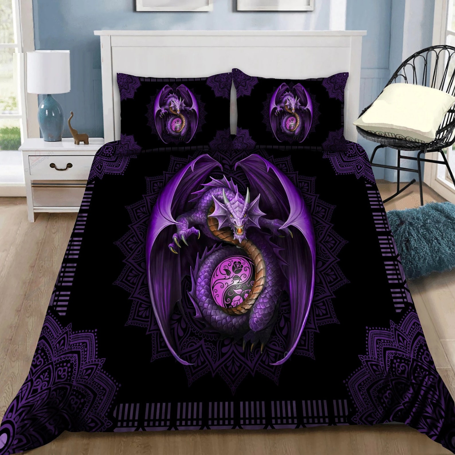 Purple Dragon Mandala 3D Bedding Set Duvet Cover Set Quilt Etsy