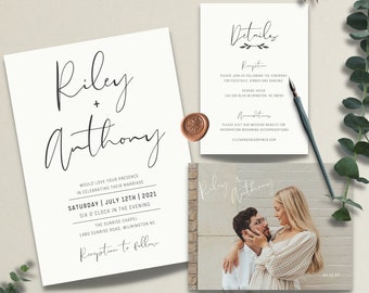 Minimalist Wedding Invitation Template | Editable Modern Wedding Invite | Boho Digital Wedding Invitation | Photo Wedding Invite - Lily