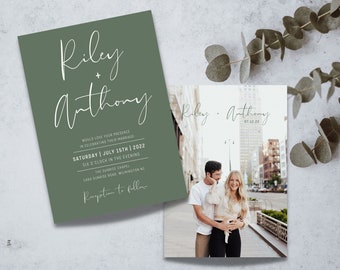 Sage Green Minimalist Wedding Invitation Template | Editable Minimalist Wedding Invite | Digital Photo Wedding Invitation | Template - Lily