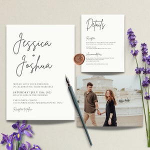 Minimalist Wedding Invitation Template | Modern Wedding Calligraphy | Editable Template | Instant Download Photo Wedding Invite - Iris