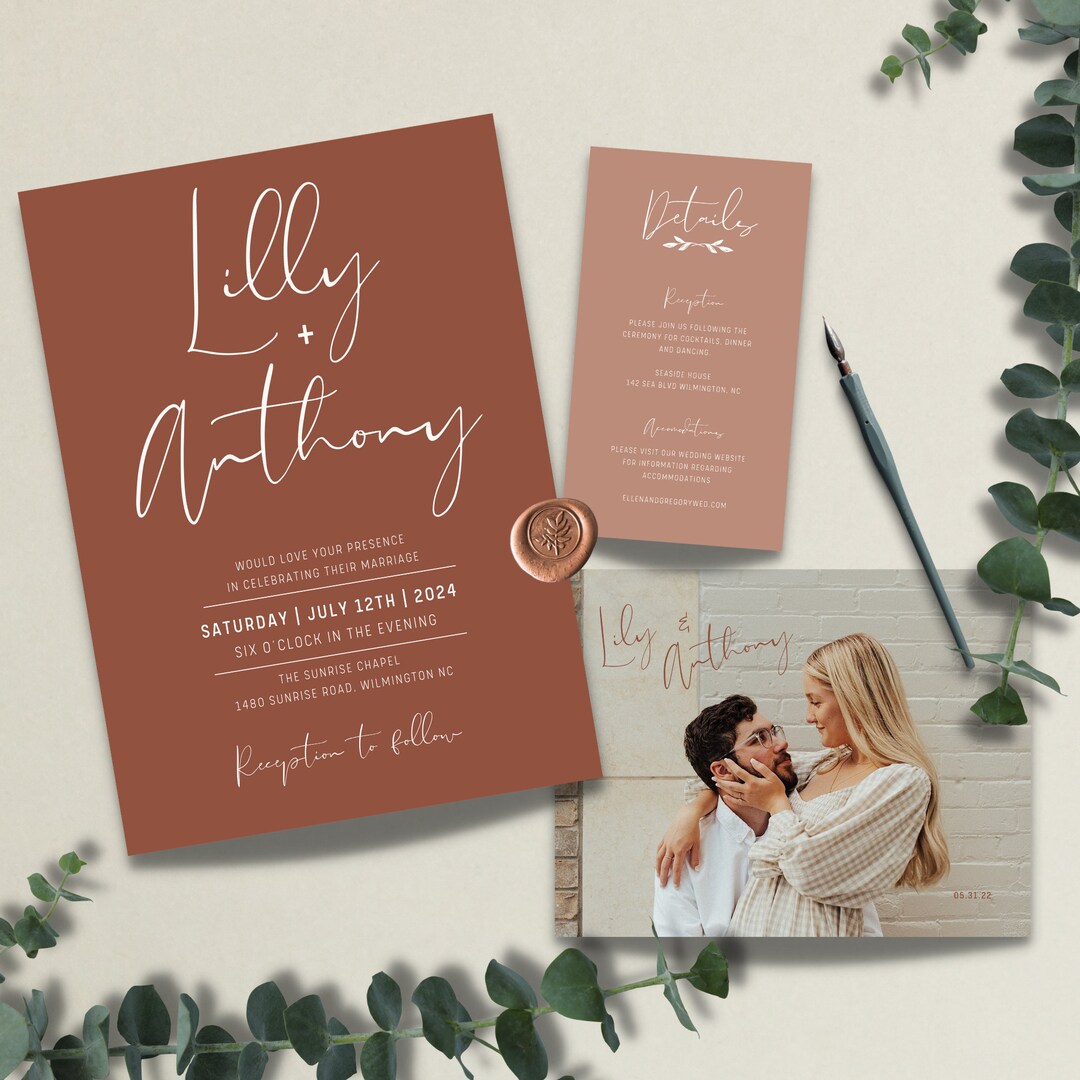 Terracotta Wedding Invitation Template Boho Wedding Invitation Digital