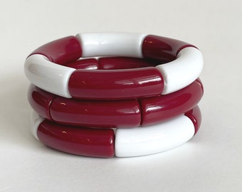 Maroon and White Acrylic Bangle Bracelet // Game Day Beaded Bracelet Stack // Sports Team Bracelet // Graduation Gift for Her