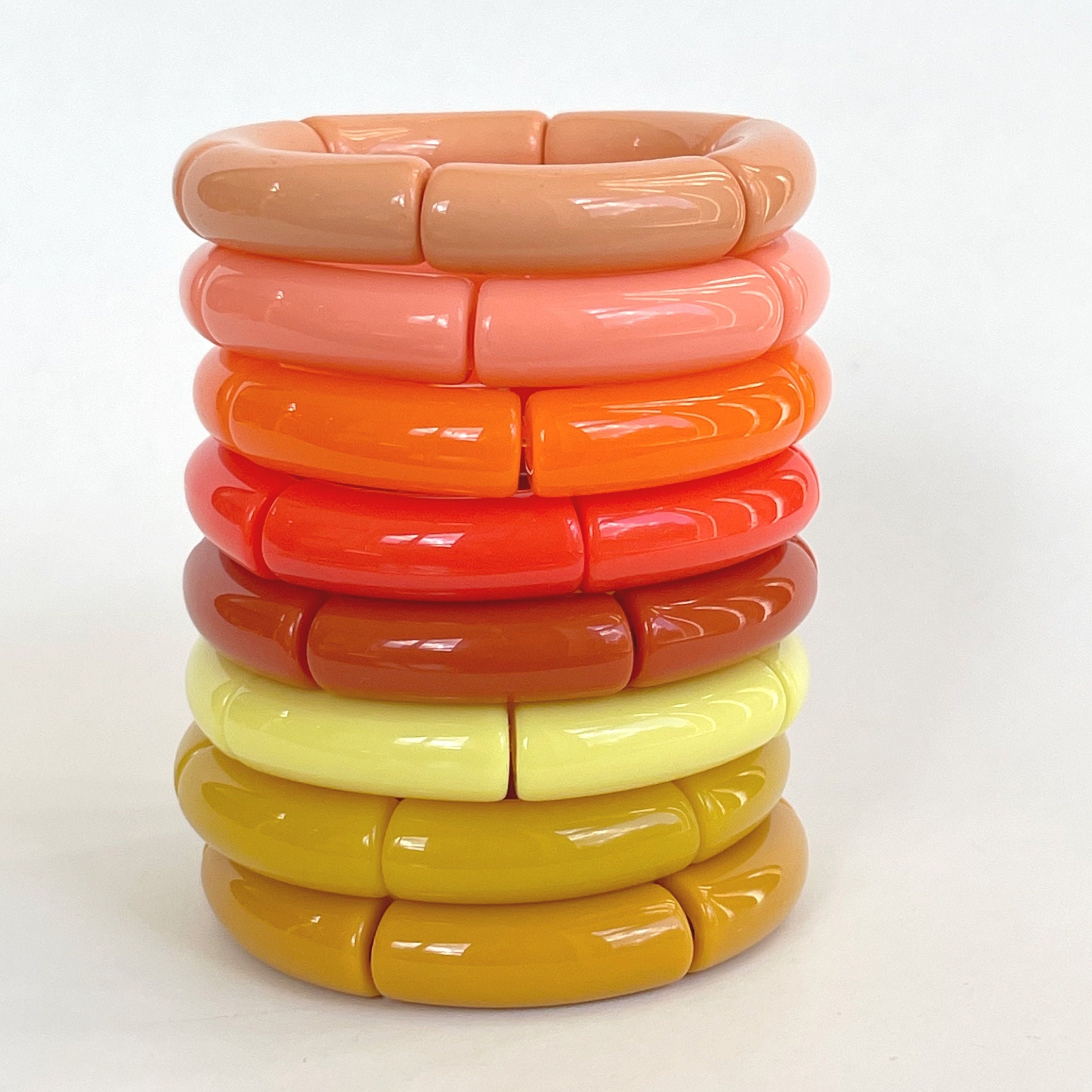 Oranges & Yellows  // Acrylic Beaded Tube Bead Bracelets // Boca Acrylic Bangle Bracelet