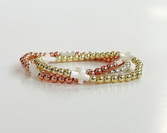 Pulsera de cuentas de oro con cruz, pulsera de fe para mujer, pulsera cruzada mujer, pulsera cristiana, conjunto de pulseras de Pascua, pulsera cruzada de oro