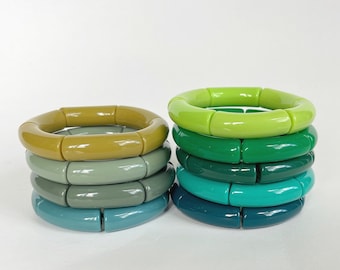 Greens & Teals  // Acrylic Beaded Tube Bead Bracelets // Boca Acrylic Bangle Bracelet