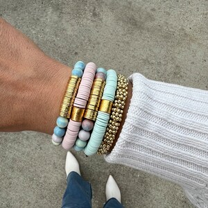 Cotton Candy Skies | Pink Blue Jade, 14k Gold, And Heishi Disc Bracelet Stack | Mother's Day Gift | Spring Bracelet Stack for Women