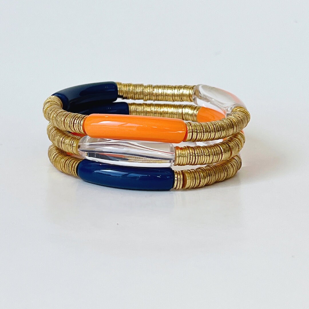 H-town GAME DAY Bangle | Acrylic Bangle With Gold Discs | Beaded ...