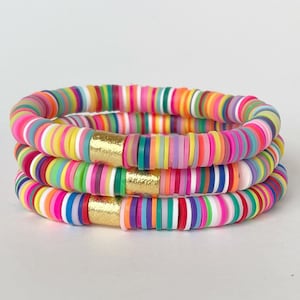 Confetti Rainbow Heishi Disc Bracelet // Bright Colorful Spring Gifts for Her // Mix and Match Summer African Heishi Beads Set of 3