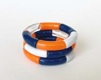 Crawford - Acrylic Bangle Bracelet | Baseball Jewelry |  Houston Astros Bracelet Stack | Acrylic Bracelet Stack | Blue Orange Jewelry