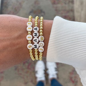 MAMA bracelet gold, Mother&#39;s Day Custom Name, Personalized Bead Bracelet, Gold Bead Bracelet Set, Mother&#39;s Day Bracelet, Mama bracelet stack