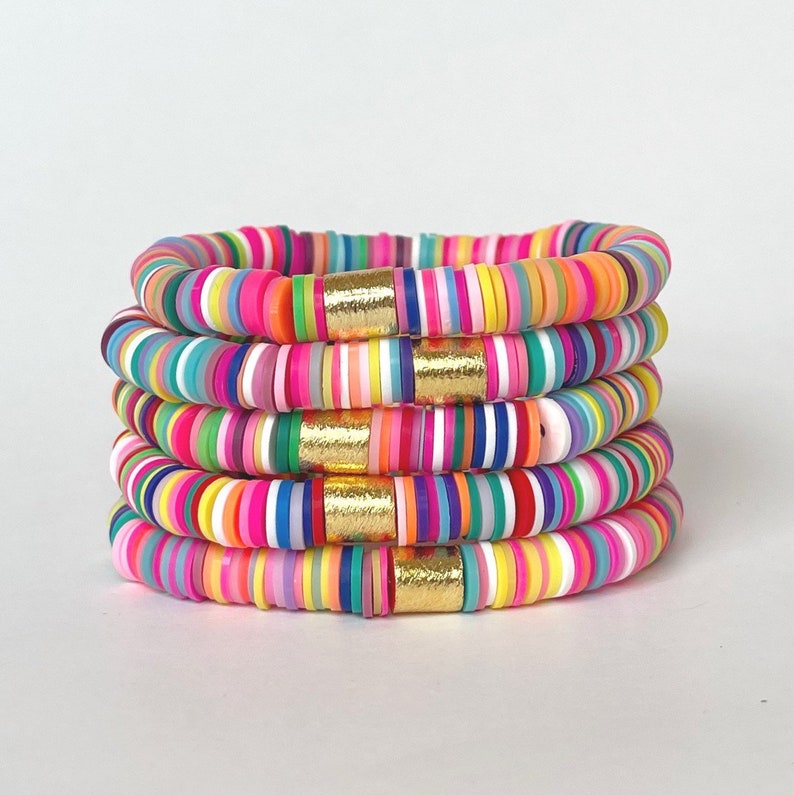 Confetti Rainbow Heishi Disc Bracelet // Bright Colorful - Etsy