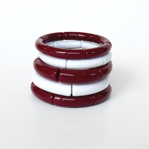 GAME DAY Maroon and White Acrylic Tube Bracelets | College Football Bracelet Stack | School Colors Bracelet | Texas A&M Mississippi State