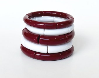 GAME DAY Maroon and White Acrylic Tube Bracelets | College Football Bracelet Stack | School Colors Bracelet | Texas A&M Mississippi State