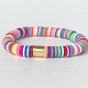 Confetti Rainbow Heishi Disc Bracelet // Bright Colorful Spring Gifts for Her // Mix and Match Summer African Heishi Beads Single Bracelet