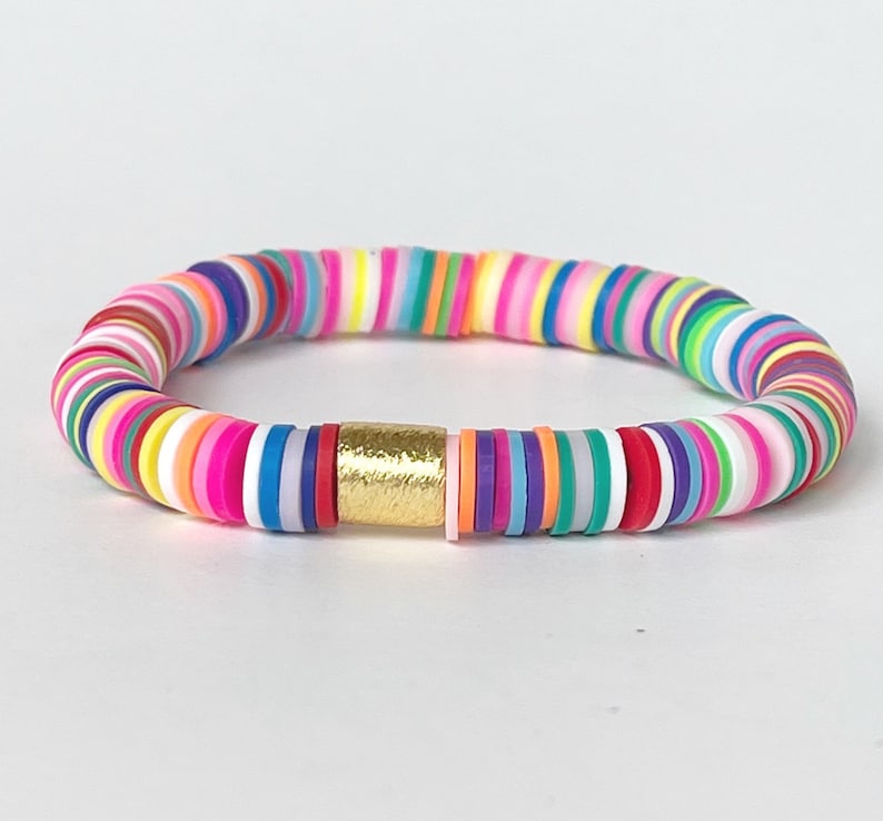 Confetti Rainbow Heishi Disc Bracelet // Bright Colorful Spring Gifts for Her // Mix and Match Summer African Heishi Beads Single Bracelet