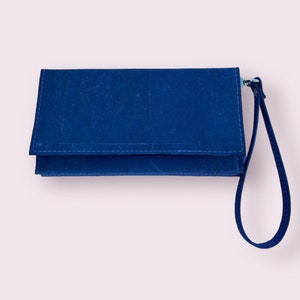 Cartera triple para mujer, cartera trisquel, corcho azul, cartera vegana