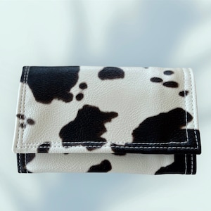 Cartera unisex de tres pliegues, Cartera de hombre, Cartera de mujer, Cartera de niño, Piel de vaca marrón/piel sintética crema