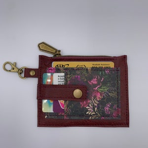 Cartera de identificación de cuero de imitación floral de Borgoña para mujer