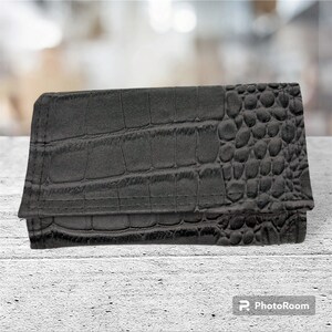 Cartera triple unisex, Cartera de hombre, Cartera de mujer, Cartera de niño, Piel sintética de cocodrilo gris con cierre de velcro