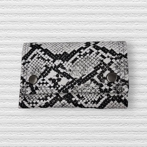 Cartera triple unisex, cartera para hombre, cartera para mujer, cartera para niños, piel sintética de piel de serpiente con cierre a presión