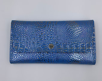 Ladies Architect Wallet, Slim Wallet, Rio Reptile Blue Croc Faux Leather